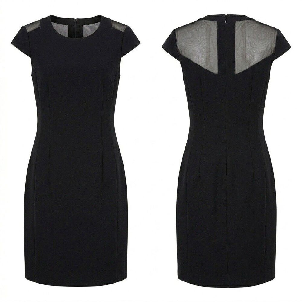 Armani Exchange Sheer Mesh Pencil LBD Dress 6 Black 90s Minimalist Quiet Luxury